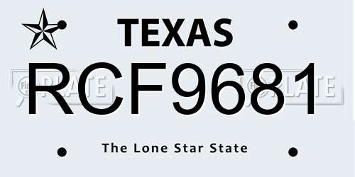 RCF9681 Texas License Plate
