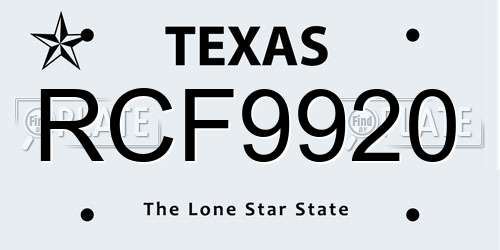 RCF9920 Texas License Plate