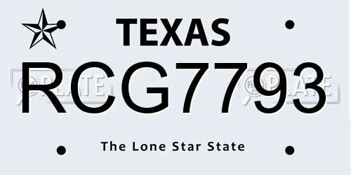RCG7793 Texas License Plate
