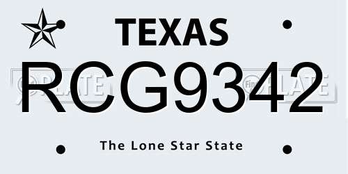 RCG9342 Texas License Plate