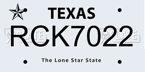 RCK7022 Texas License Plate