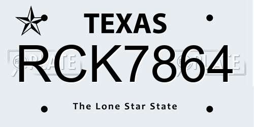 RCK7864 Texas License Plate