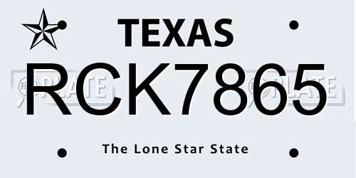 RCK7865 Texas License Plate