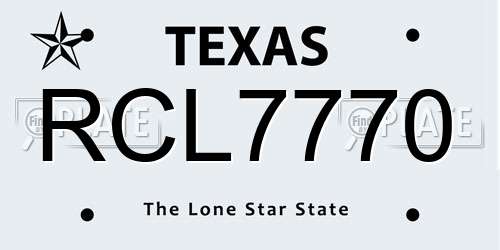 RCL7770 Texas License Plate