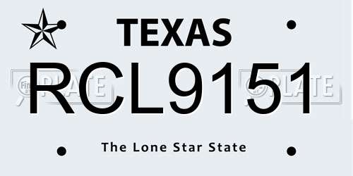 RCL9151 Texas License Plate