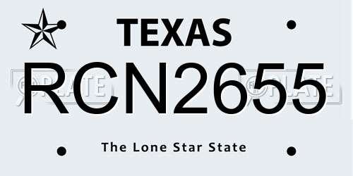 RCN2655 Texas License Plate