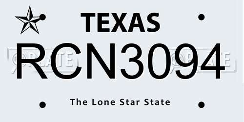 RCN3094 Texas License Plate