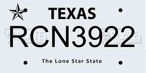 RCN3922 Texas License Plate