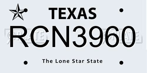 RCN3960 Texas License Plate