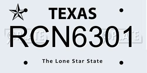 RCN6301 Texas License Plate