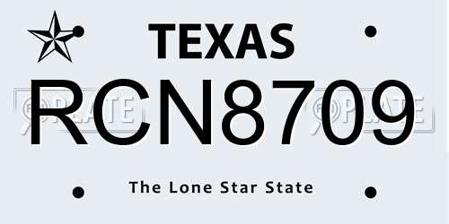 RCN8709 Texas License Plate