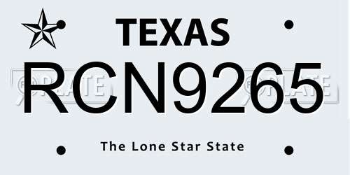 RCN9265 Texas License Plate