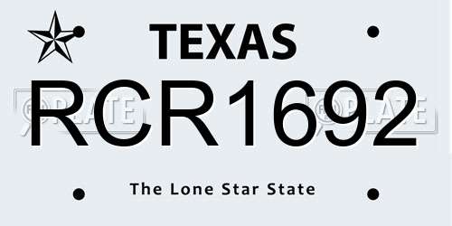 RCR1692 Texas License Plate