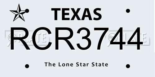 RCR3744 Texas License Plate