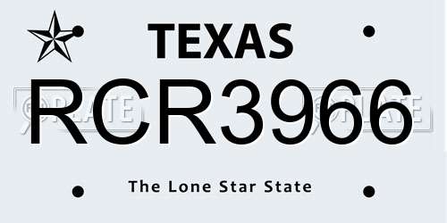 RCR3966 Texas License Plate