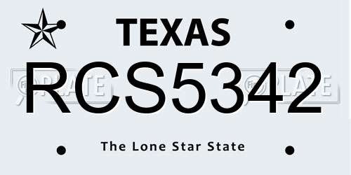 RCS5342 Texas License Plate