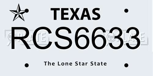 RCS6633 Texas License Plate