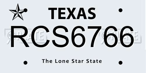 RCS6766 Texas License Plate