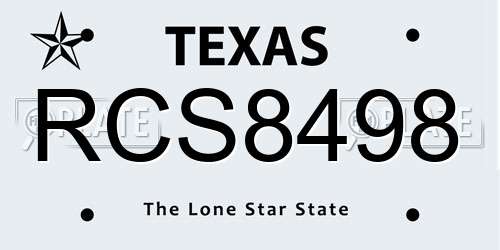 RCS8498 Texas License Plate