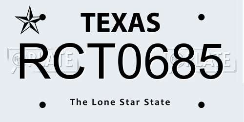 RCT0685 Texas License Plate