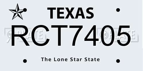 RCT7405 Texas License Plate