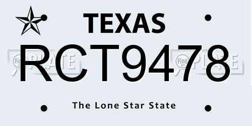 RCT9478 Texas License Plate