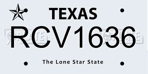 RCV1636 Texas License Plate