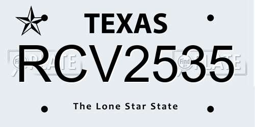 RCV2535 Texas License Plate
