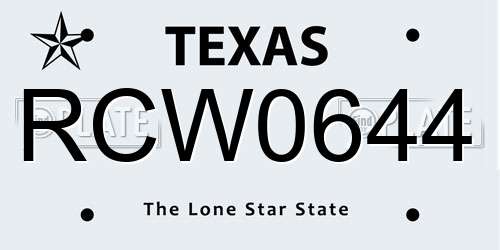RCW0644 Texas License Plate