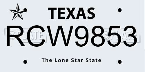 RCW9853 Texas License Plate