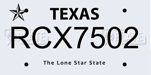 RCX7502 Texas License Plate