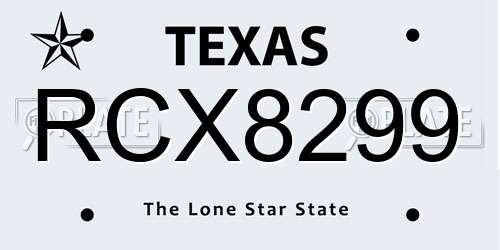 RCX8299 Texas License Plate