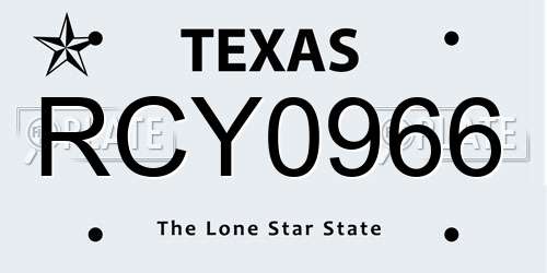 RCY0966 Texas License Plate