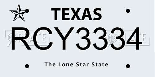 RCY3334 Texas License Plate