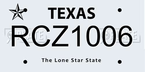 RCZ1006 Texas License Plate