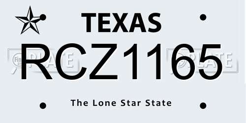 RCZ1165 Texas License Plate