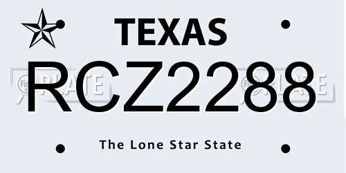 RCZ2288 Texas License Plate