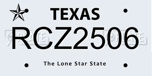 RCZ2506 Texas License Plate