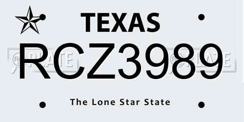 RCZ3989 Texas License Plate