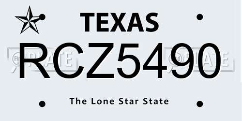 RCZ5490 Texas License Plate