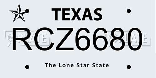 RCZ6680 Texas License Plate