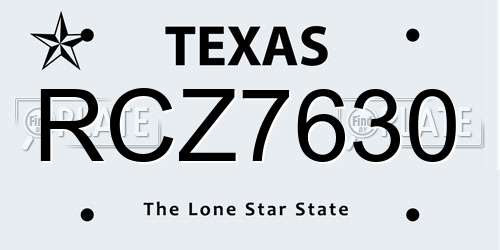 RCZ7630 Texas License Plate