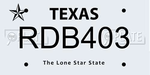 RDB403 Texas License Plate