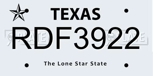 RDF3922 Texas License Plate