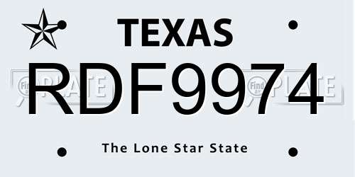 RDF9974 Texas License Plate