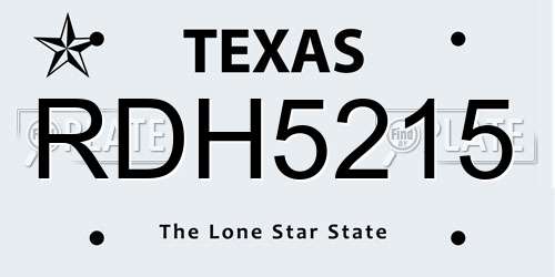RDH5215 Texas License Plate