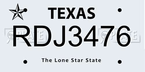 RDJ3476 Texas License Plate