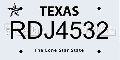 RDJ4532 Texas License Plate