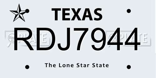 RDJ7944 Texas License Plate