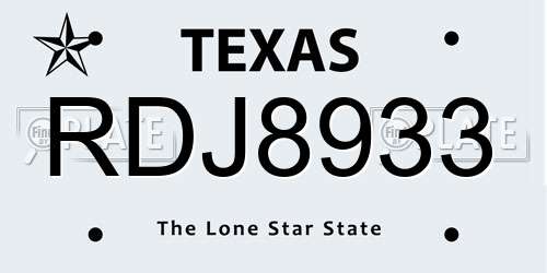 RDJ8933 Texas License Plate